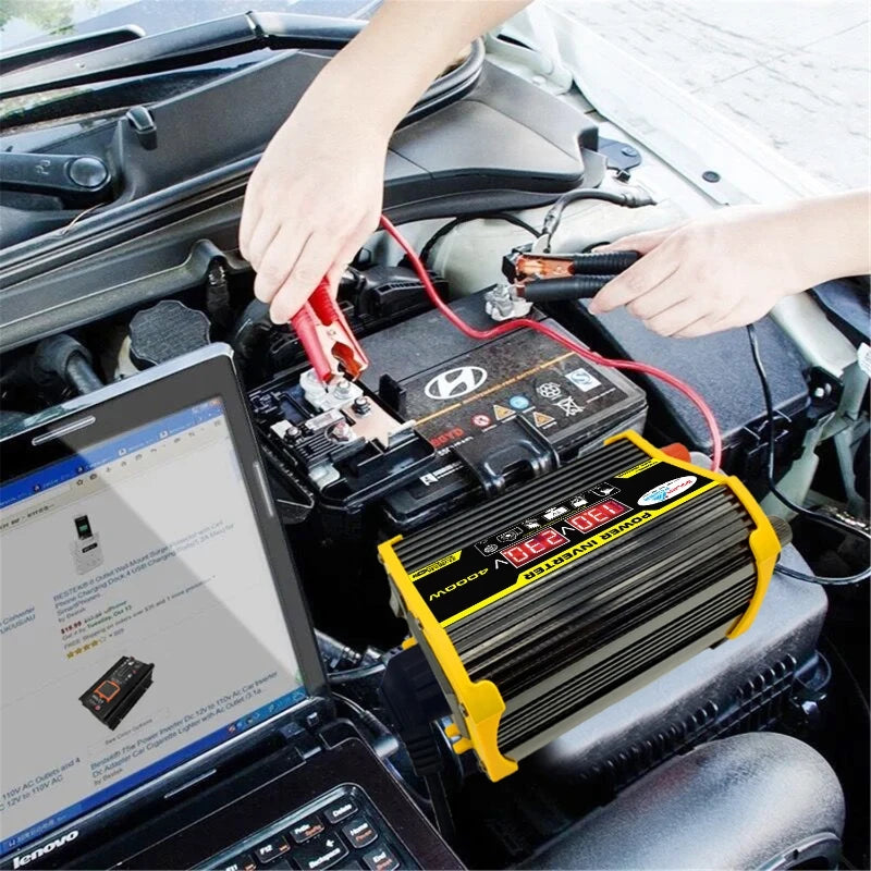 4000W Inverter Converter Adapter 12V to 110V 220V Voltage Transformer Car Power LED Display Dual USB Home Car Modified Sine Wave