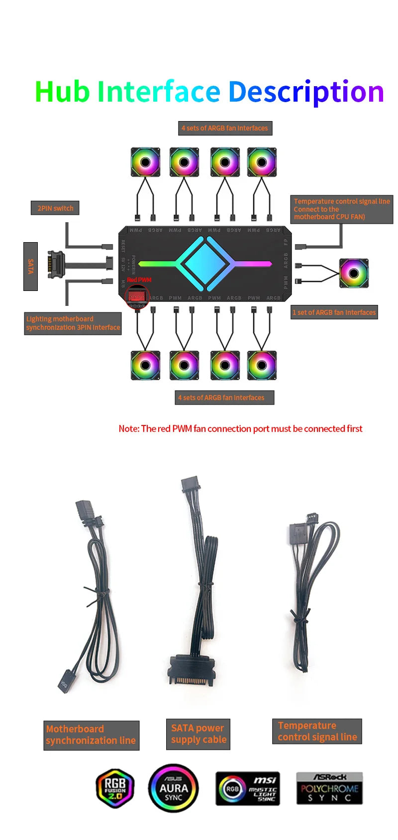 TEUCER Fan Intelligent Temperature Control 5v3 Pin Divine Light Synchronization ARGB Hub PWM HUB Wireless Remote Control