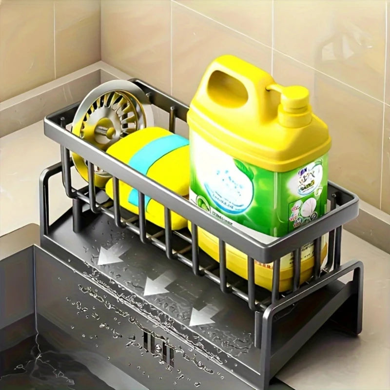 Kitchen Sink Organizer Countertop Rack Multifunctional Sponge/Cleaning Cloth/Brush Holder Drain Rack Dish Soap Storage