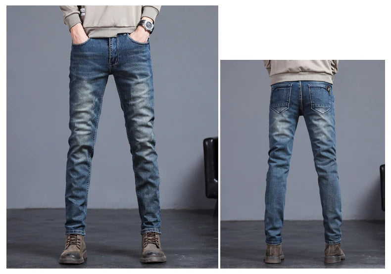 Men's Skinny Grey Jeans Fashion Casual Elastic Cotton Slim Korea Blue Biker Pencil Denim Trousers Male Hip Hop Brand Clothing