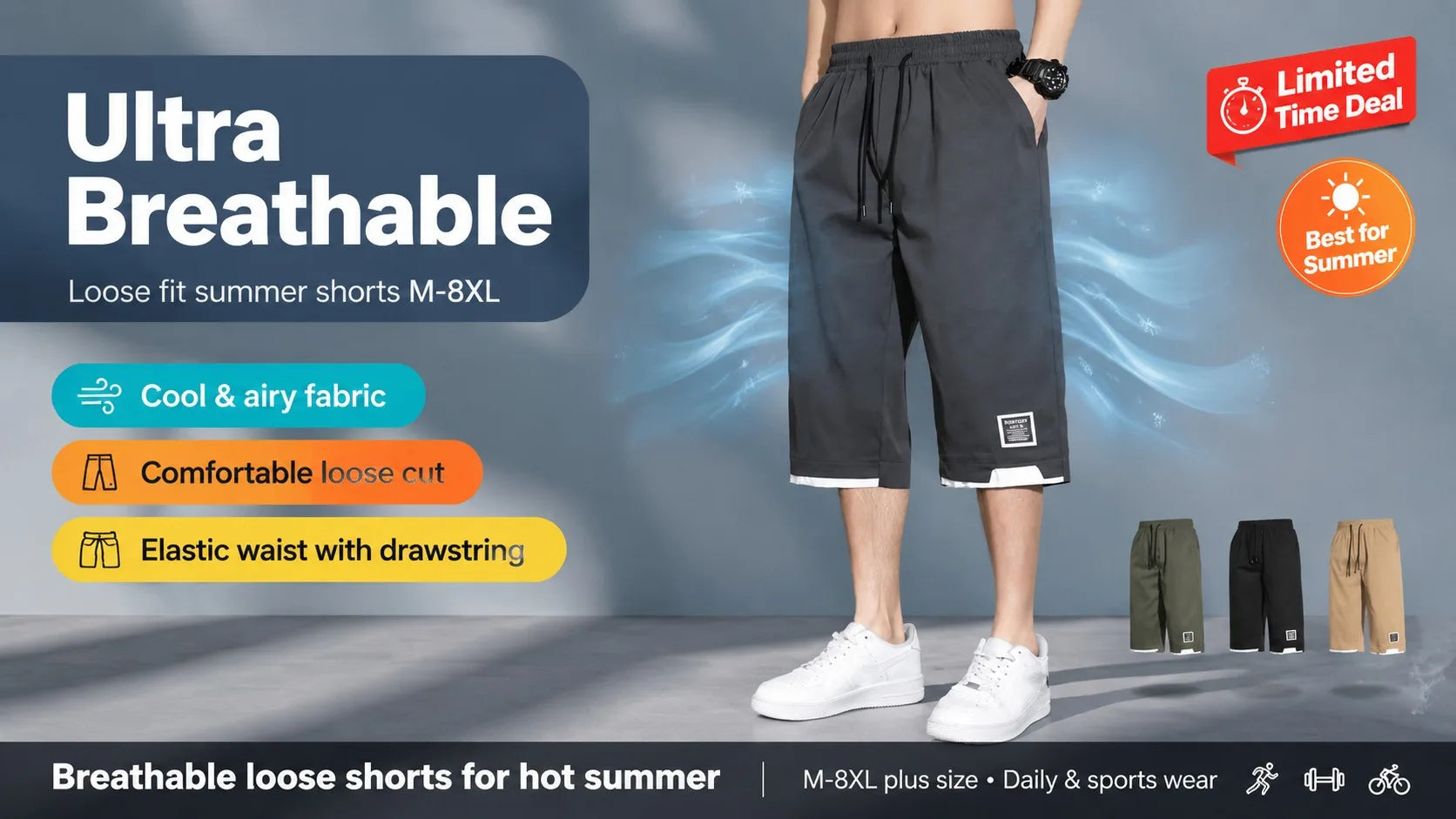 Breathable Plus Size Men's Casual Jogger Pants for Men Tracksuit Trousers Quick Dry Straight Elastic Waist Korean Classic Sport