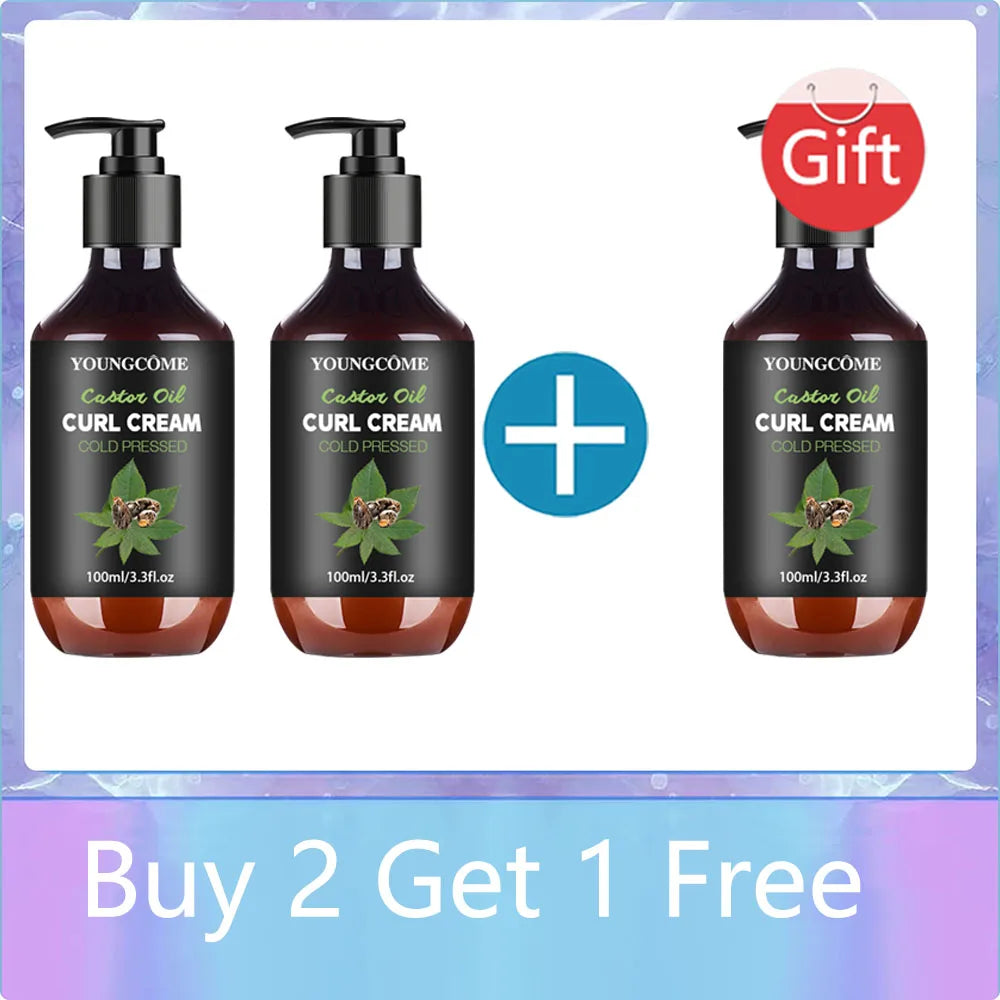 YOUNGCOME Black Castor Oil Curl Cream Non-stick Hydrates eliminates frizz, Hair-Smoothing Anti-Frizz Cream to Define 100ml new