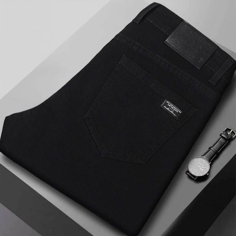 Men's Slim Jeans Korean Fashion Elastic Straight Casual Denim Pants Comfortable Work Male Spring Autumn Trousers Black Gray