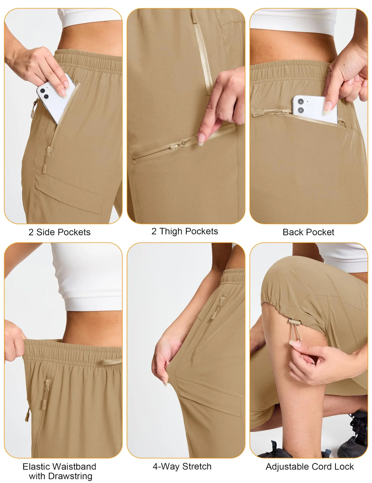 TACVASEN UPF50+ Quick Dry Capri Pants Womens Summer Hiking Cargo Pants 5 Pockets Waterproof Sun UV Protection Knee Length Shorts