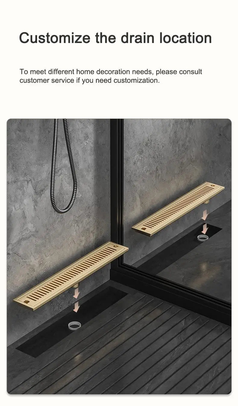 20/30/40/50/60cm Stainless Steel Shower Floor Drain Bathroom Rectangle Linear Floor Drainage Floor Drain with Strainer Covern