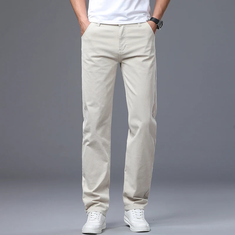 Classic Straight Men's Jeans Spring New Fashion Business Work Casual Trousers Comfort Elastic Solid Color Denim Pants