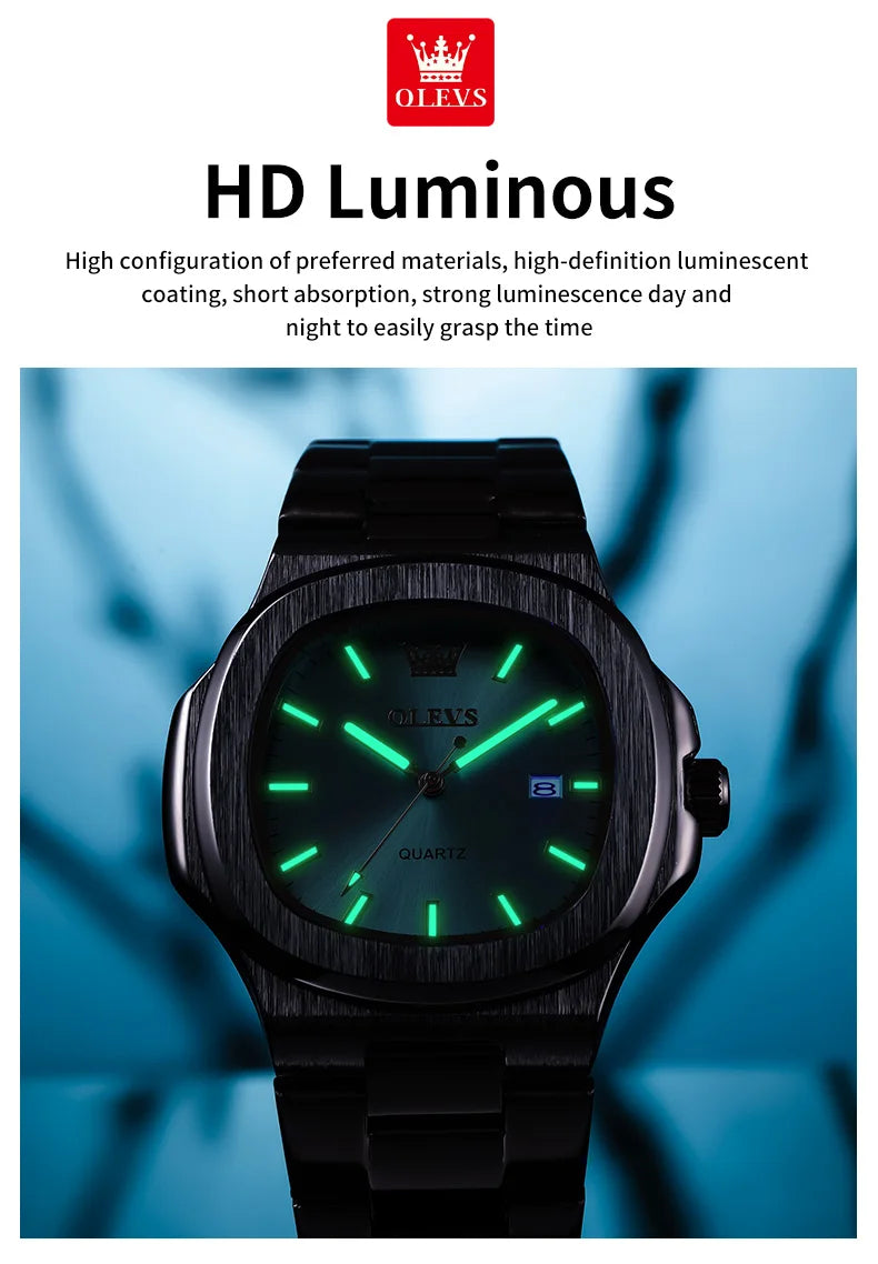OLEVS Men Watch 3696 Fashion Trend Original Watch Luxury Square Calendar Waterproof Luminous Simple Business Men Quartz Watch