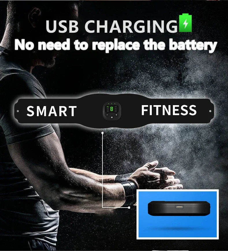 Abs Trainer Belt EMS Abdominal Muscle Stimulator Electric Toning Belts USB Waist Belly Weight Loss Home Gym Fitness Massager