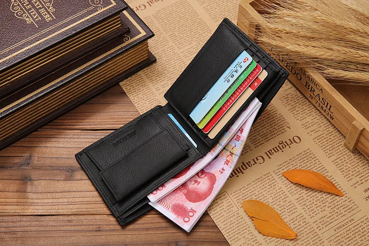 JINBAOLAI Retro Short Men Wallets Genuine Leather Credit Card Holder Waterproof Men Purse Classic Coin Pocket Black Male Wallet