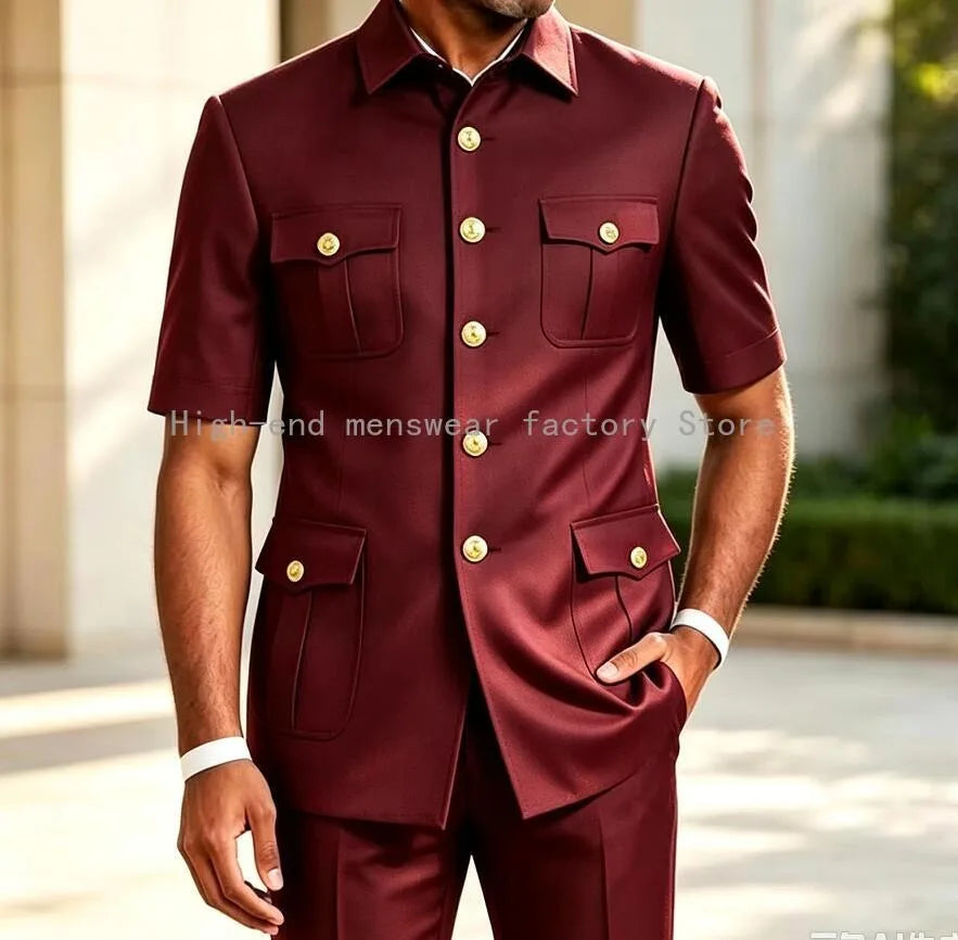 New Designal Brown Suits for Men Slim Fit Elegant Wedding Party Tuxedo Formal Business Casual Male Suit 2 Piece Set Jacket Pants