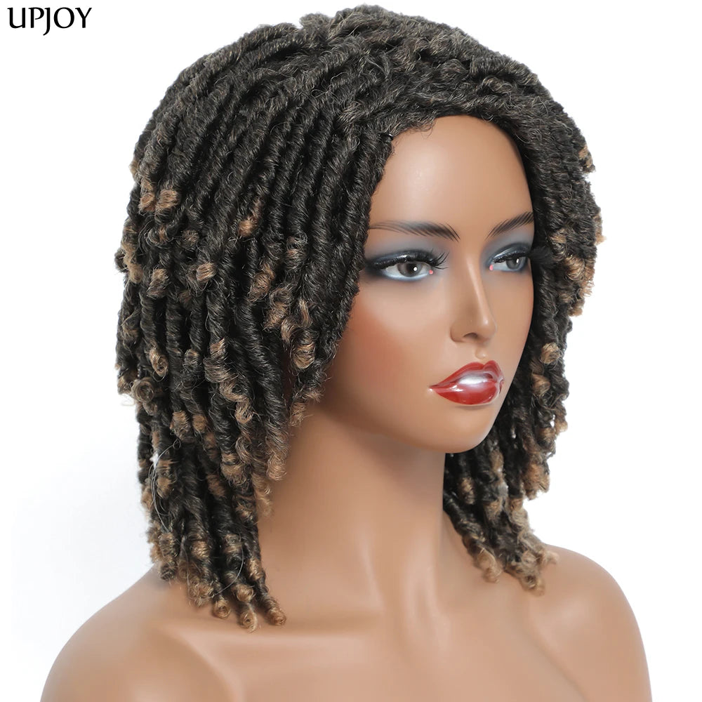 Short Dreadlock Wig Twist Braided Wigs for Black Women and Men Boho Afro Curly Synthetic Wig Faux Locs Braided Crochet Hair Wigs