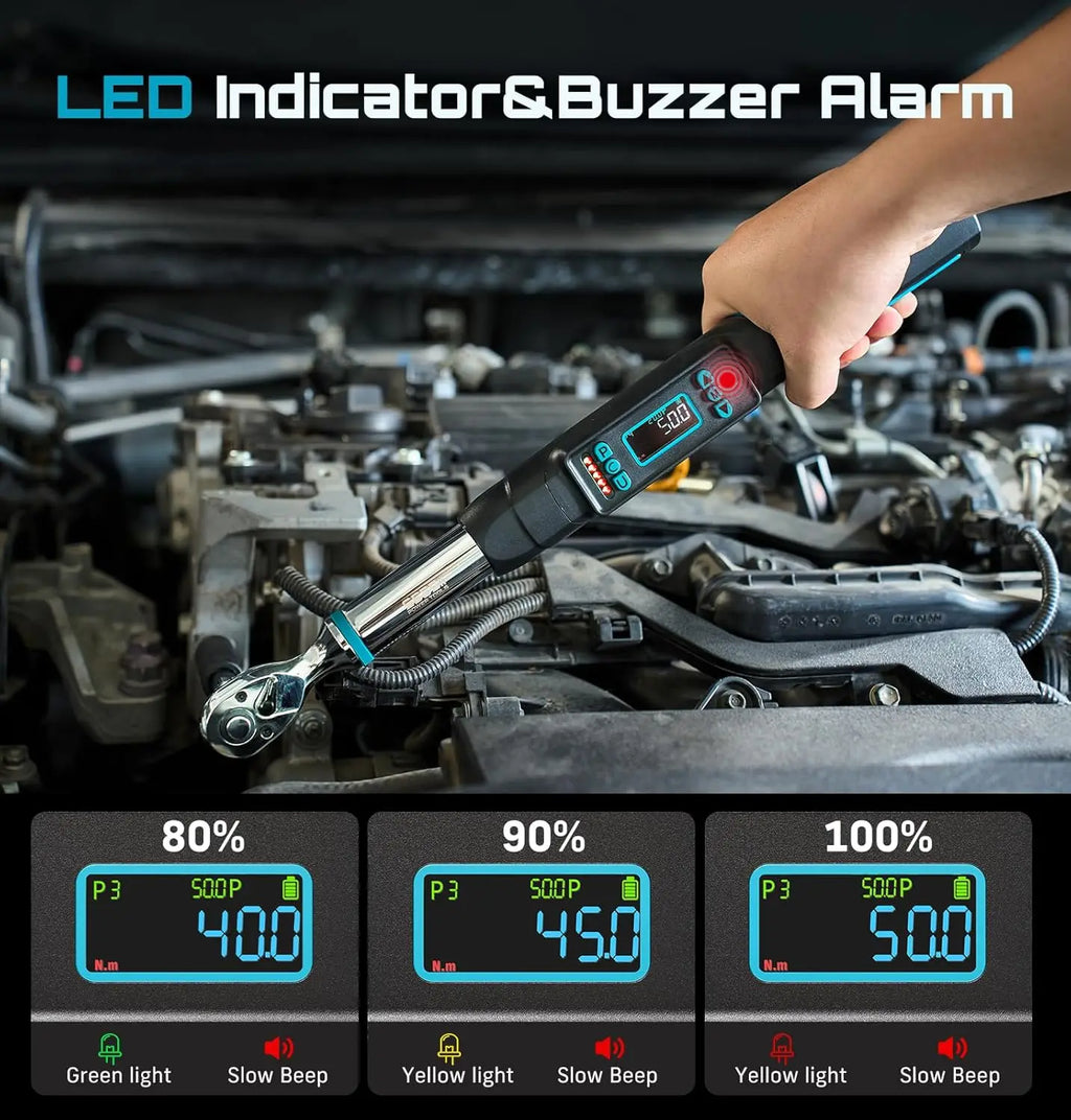 SEESII D2 Lite Pro 3/8" Digital Torque Wrench 220Nm LCD Display Real-Time & Peak Modes Preset & Data Storage Dual Alarm for Bicycle Car