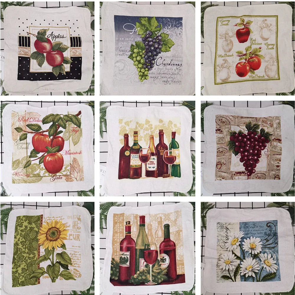 5Pcs Random 20x20cm Small Square Tea Towels Terry Cotton Printed Absorbent Kitchen Dishcloth Party Gift