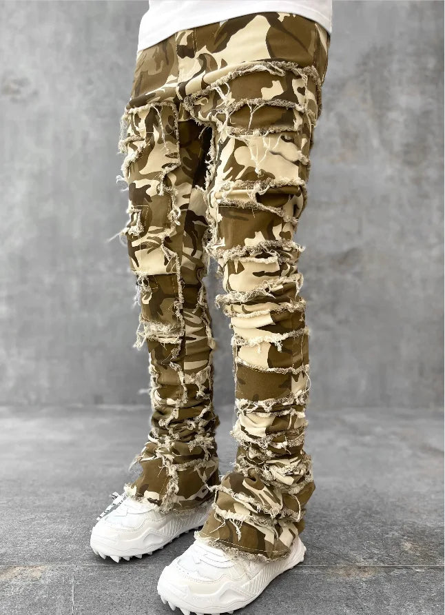 2026 New Men's Denim Straight-Leg Pants, European and American Street Fashion Ins Stretch Patch Denim Straight-Leg Pants