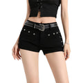Summer Y2k Sexy Low Waist Mini Denim Shorts Women Vintage Korean Popular Girls Slight Strech Streetwear Gothic Rivet Black Jeans