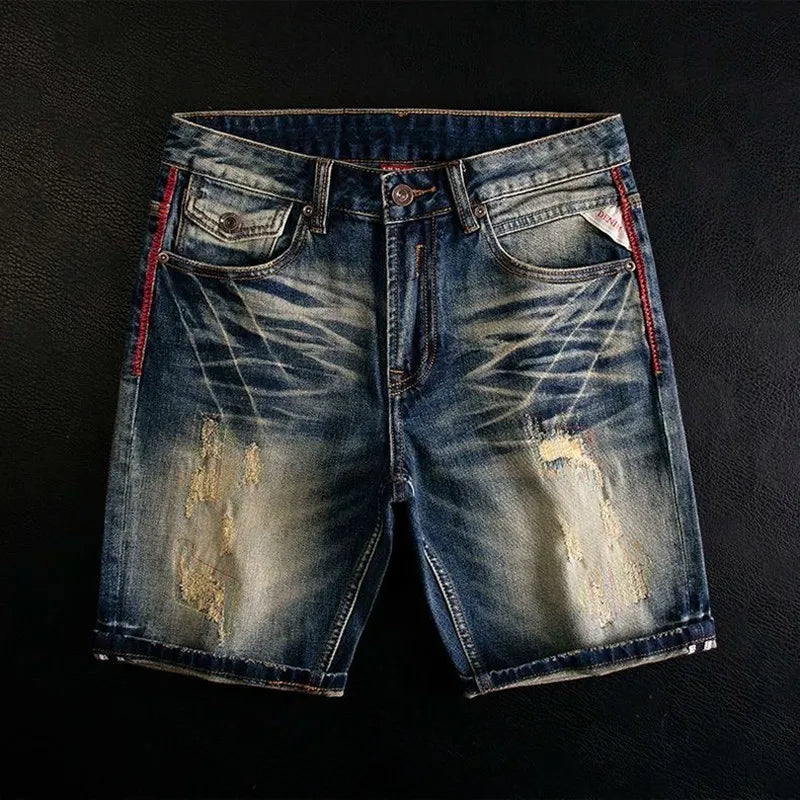 New Summer Classic Fashion Solid Color American Retro Straight Leg Denim Shorts Men's Casual Loose Fit Sports High Quality Jeans