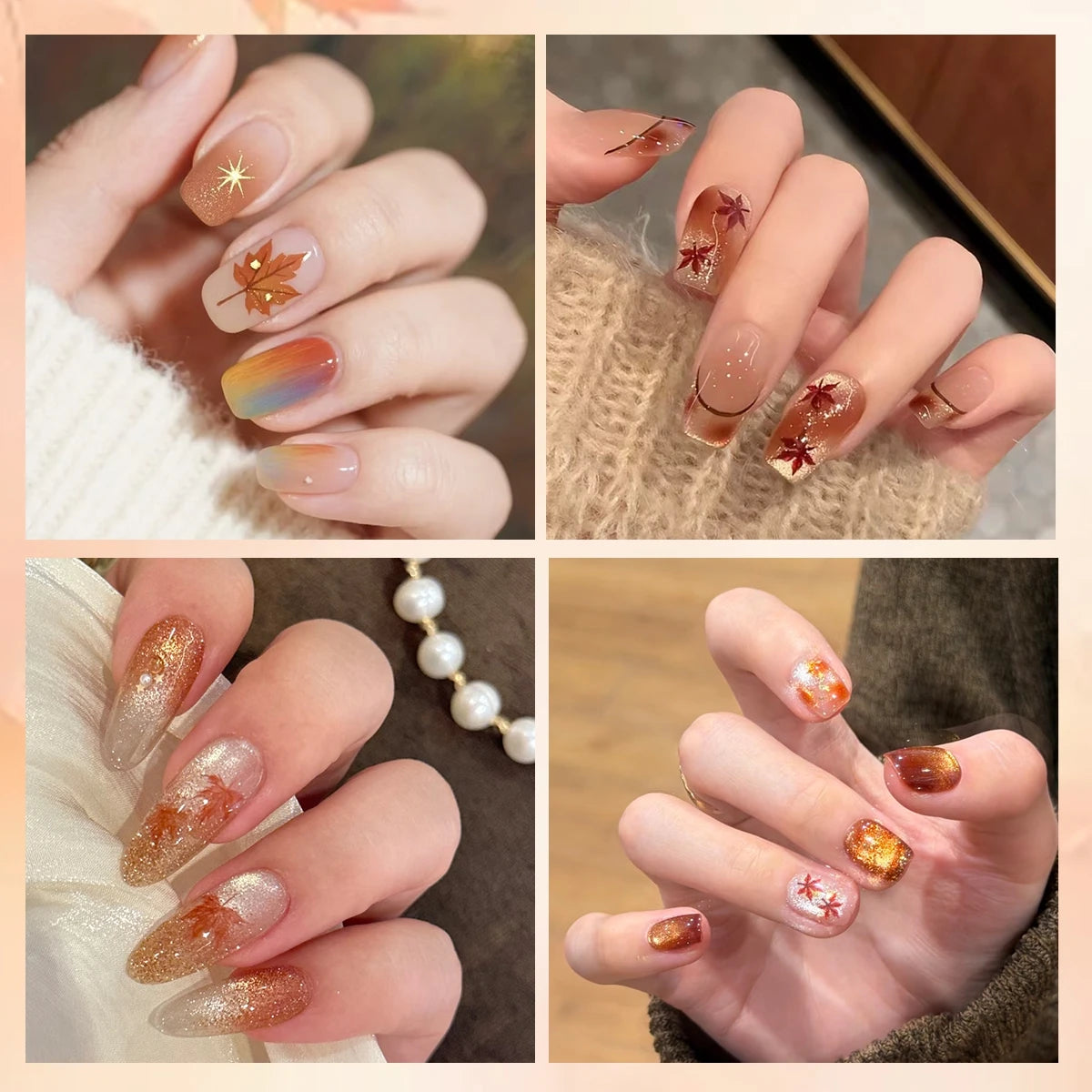 3 to 30 Sheets Autumn Maple Leaves Nail Stickers 5D Embossed Gold Foil Fall Leaf for Nails, Self-Adhesive DIY Manicure Art