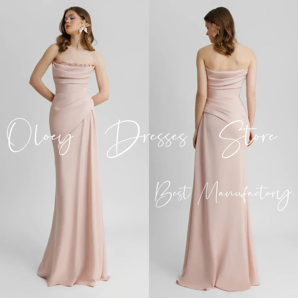 OLOEY Modern Style Formal Evening Dress Wear Strapless A Line Heavy Handmade Beaded Wedding Party Dress Prom Gown Custom Boho