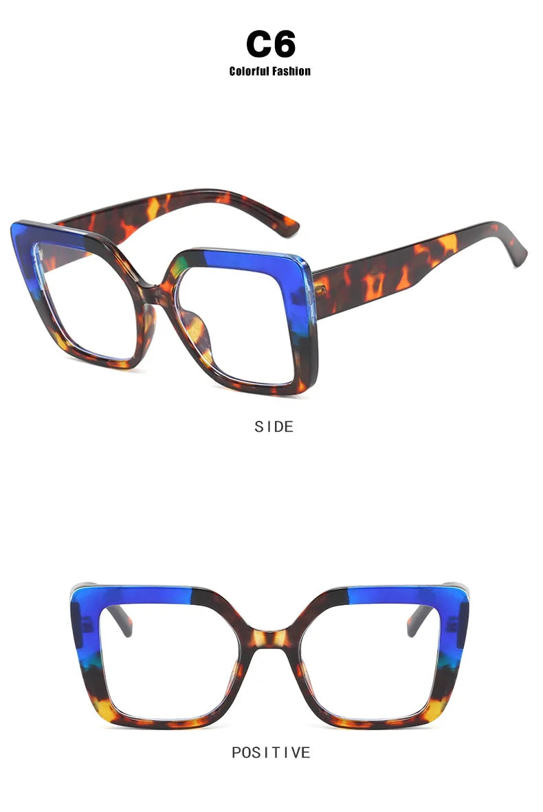 European-style square large-frame glasses with fashionable multiple colors, suitable for ladies, anti-blue light glasses