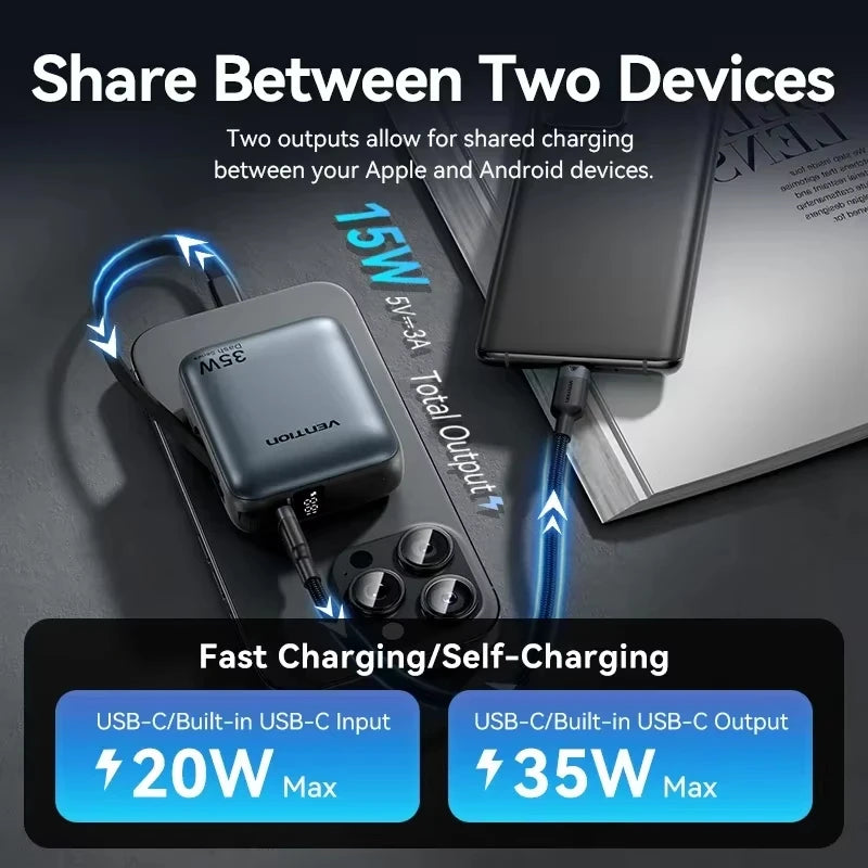 Vention NEW 10000mAh 35W Power Bank Fast Charge Portable Mini 3C PowerBank for iPhone 17 Xiaomi External Spare Battery Charger