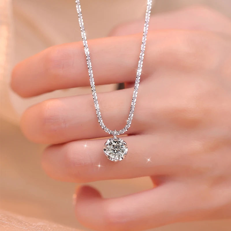 GRA Certified Moissanite 6 Prong Pendant Necklace Real S925 Sterling Silver Sparkling Cauliflower Chain for Women Fine Jewelry
