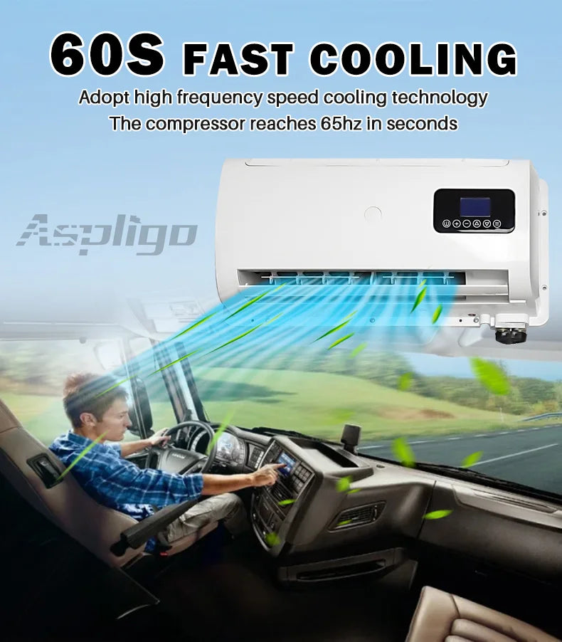 Aspligo 10500BTU 12V Split Air Conditioner Low Noise 24V Energy Saving Parking AC For Car Motorhome Truck Camper RV CE Certified