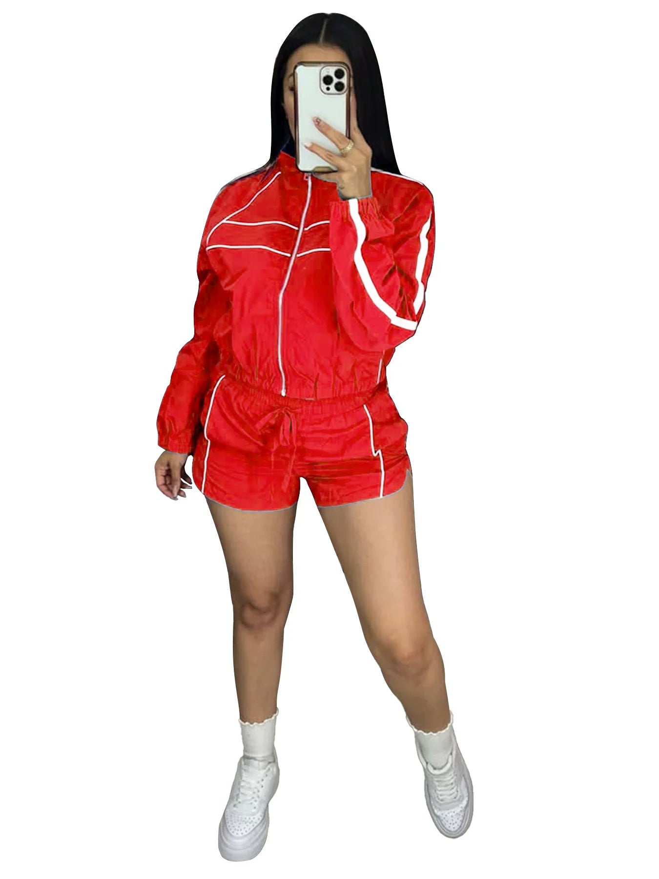 Women's Set Long Sleeve Jacket + Shorts Suit 2026 Summer Streetwear Active Slim Sporty Two 2 Piece Set Outfit Tracksuit