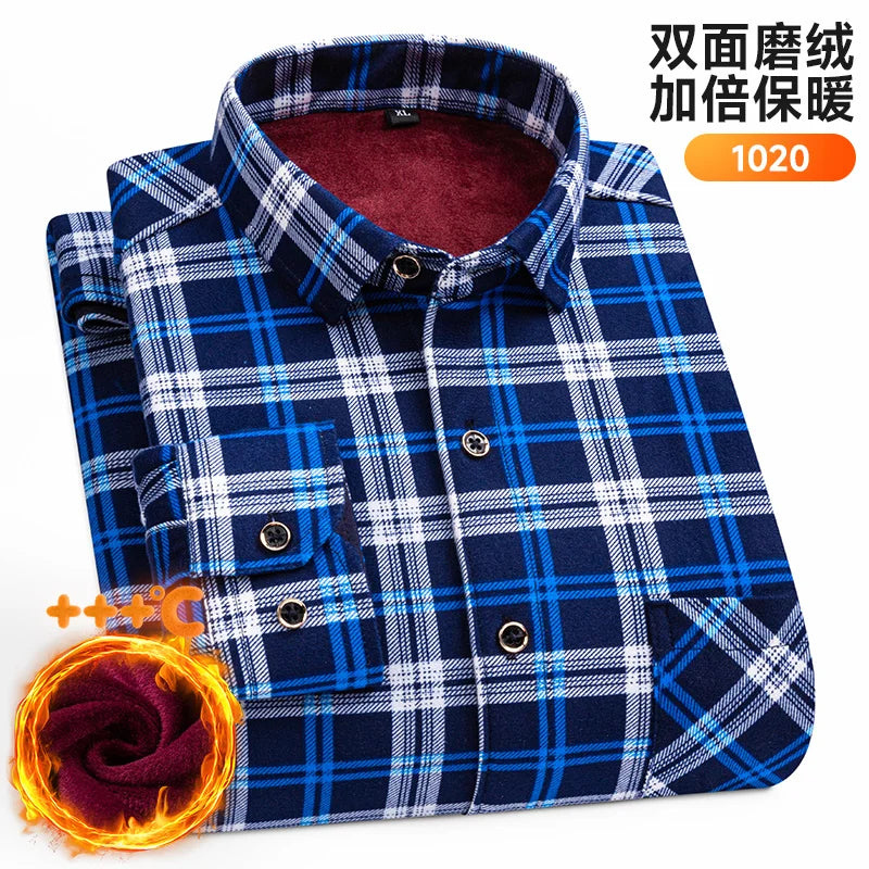 Men's Long-Sleeved Shirt Thickened Warm 7XL8XL Plus Size Autumn/Winter Casual No-Ironing Comfortable Double-Sided Fleece Top