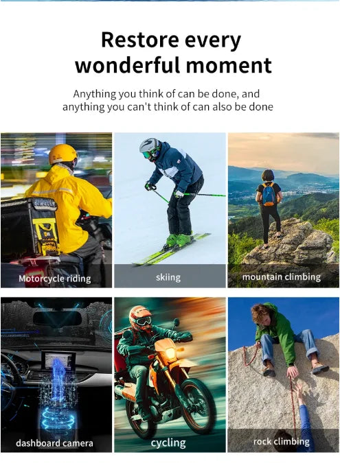 Mini HD Action Camera1.54-inch Screen Ultra-Long Battery Life Portable for Motorcycle Bicycle Off-Road & Outdoor Audio Recording