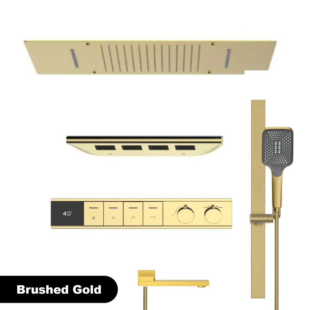 Luxury Bathroom Ceiling Embedded Rain Shower Head LED Digital Display Thermostatic Mixer Hot Cold Water Rainfall Shower System