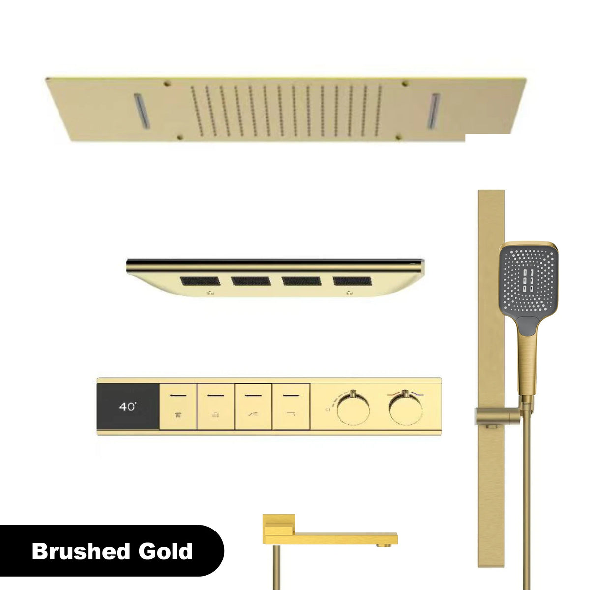 Luxury Bathroom Ceiling Embedded Rain Shower Head LED Digital Display Thermostatic Mixer Hot Cold Water Rainfall Shower System