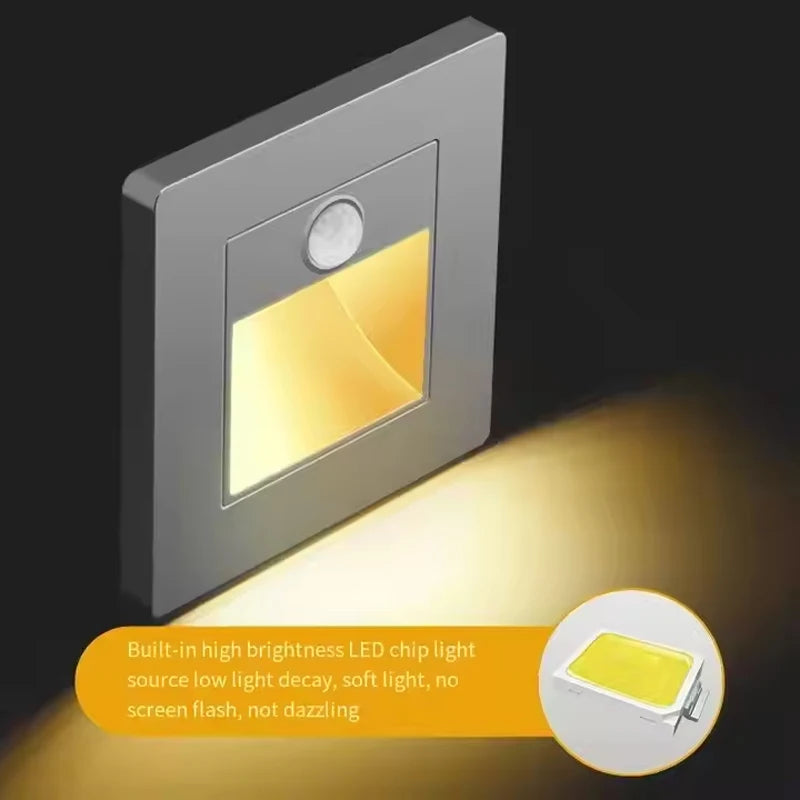 Infrared Motion Sensor Stair Lights Indoor Outdoor Stair Step Wall Lamp 3W Recessed LED Step Light Staircase Bedroom Decoration