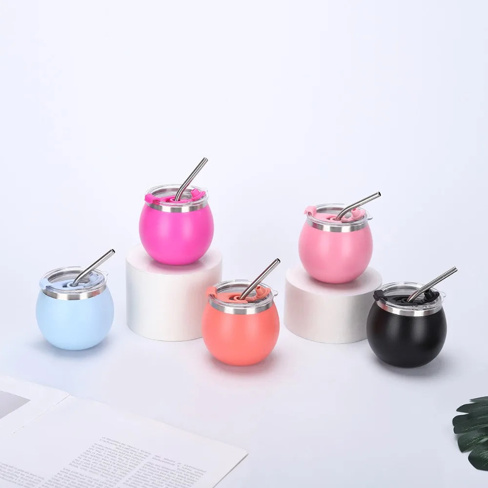 Mini Double Wall Argentine Yerba Mate Cup 5oz Stainless Steel Insulated Cups with Straw and Lid Tumbler Cup Outdoor