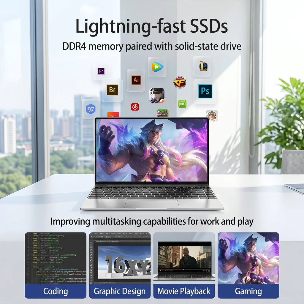 2026 New Ultra Slim Laptop 16GB 1024GB Intel 4405U Notebook Gamer Windows 11 Pro 1920*1080 Display Office Study Computer PC
