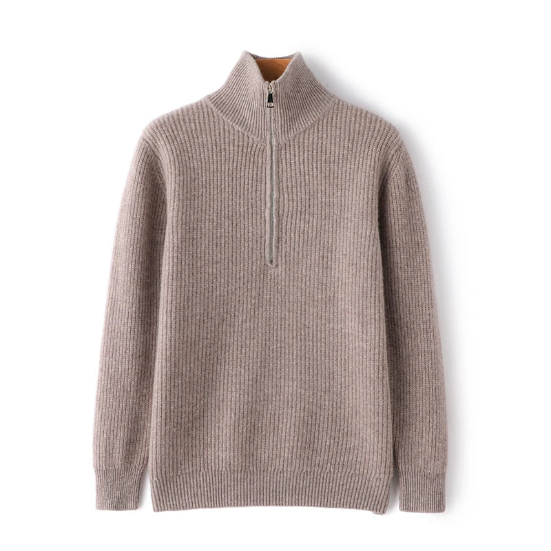 Men's Sweater Autumn And Winter New Pullover With Half-Height Zipper Neck To Keep Warm And Thick Cashmere Sweater Underlay Trend