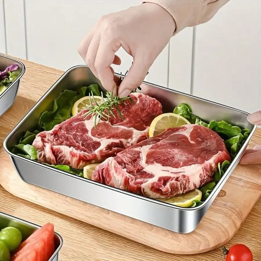 3/5-Piece Set Of High-Quality Leak Proof Stainless Steel Food Storage Containers - Made Of 410 Heavy-Duty Stainless Steel Material, Reusable And Stackable With Sealed Lids For Freshness Preservation, Suitable For Salad, Fruit