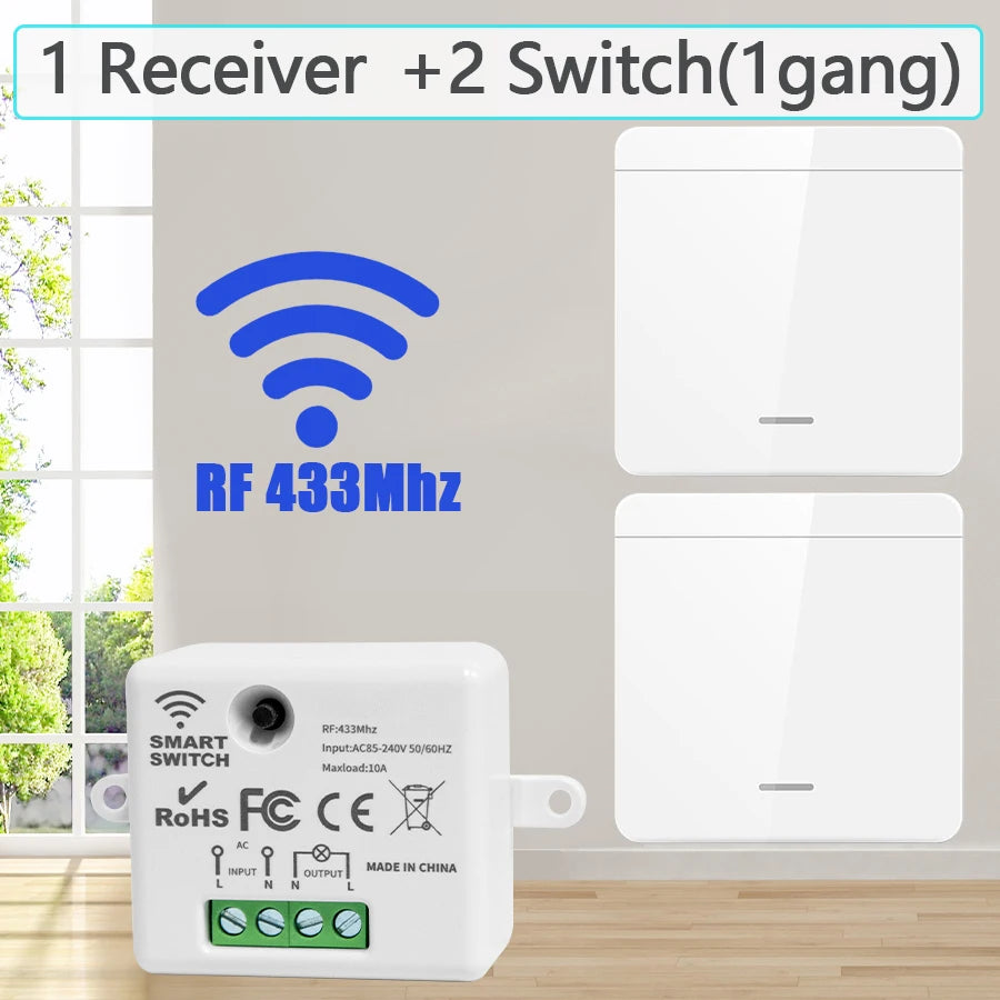 Wireless 433MHz Smart Switch Light 1/2/3Gang 86 Wall Panel Switch with Remote Control Relay Receiver 10A 110V 220V For LED Lamp