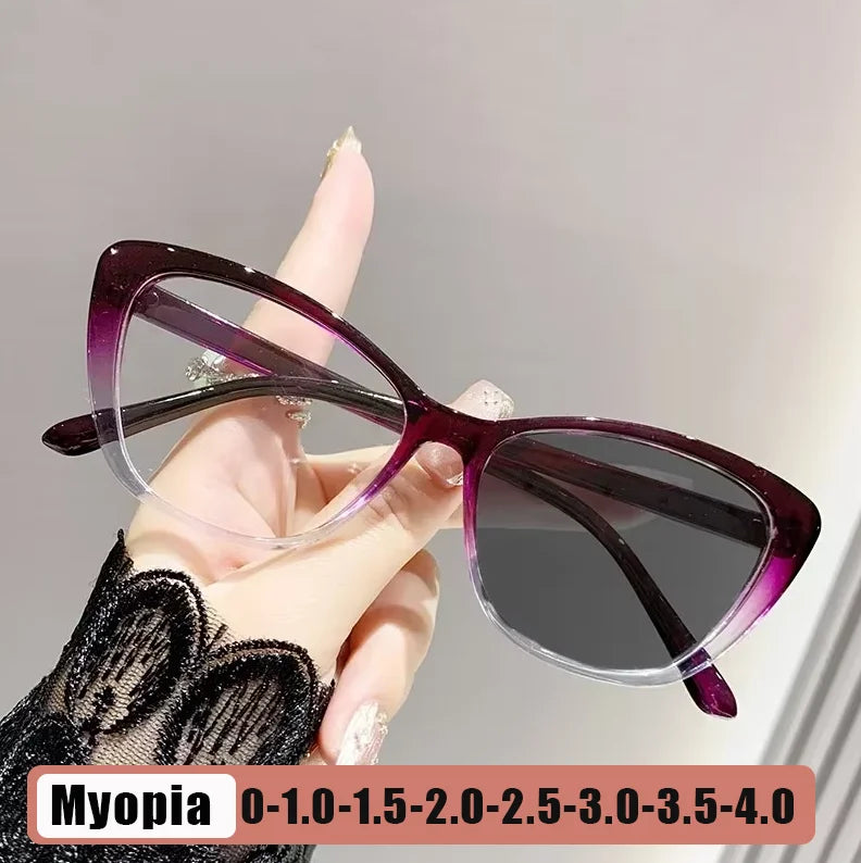 New Trendy Photochromic Glasses Men Women Fashionable Cat Eye Myopia Glasses Vintage Retro Minus Diopter Eyewear 0-1.0-4.0