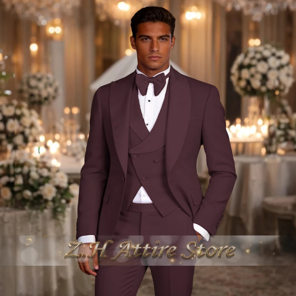 Elegant Pink Men's 3pcs Suit Spliced Satin Lapel Jacket Vest Pants Custom-Made Set for Wedding Groom Cocktail Birthday Party