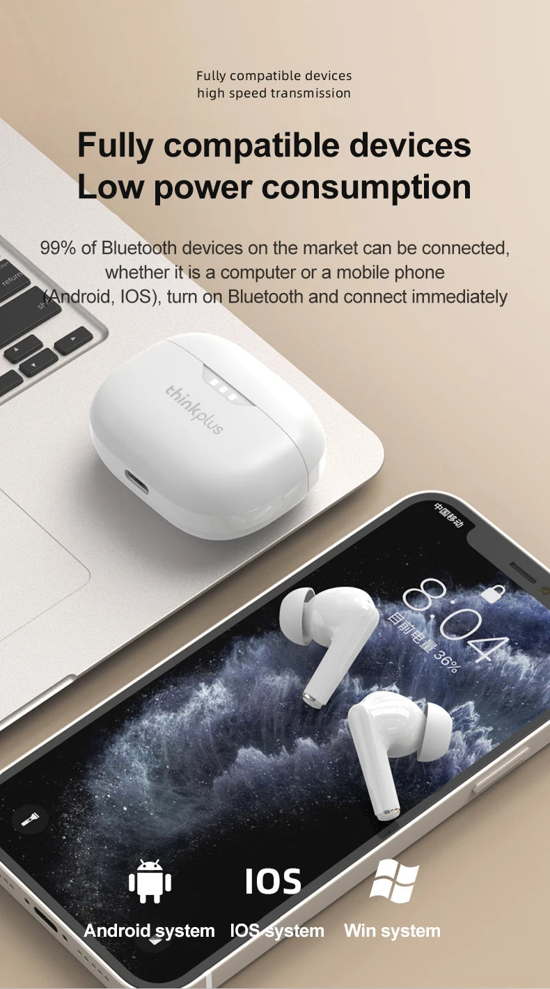 Lenovo Earphones TWS Wireless Bluetooth 5.3 Earbuds HiFi Stereo Noise Reduction Headphones Touch Control HD Call with Mic New