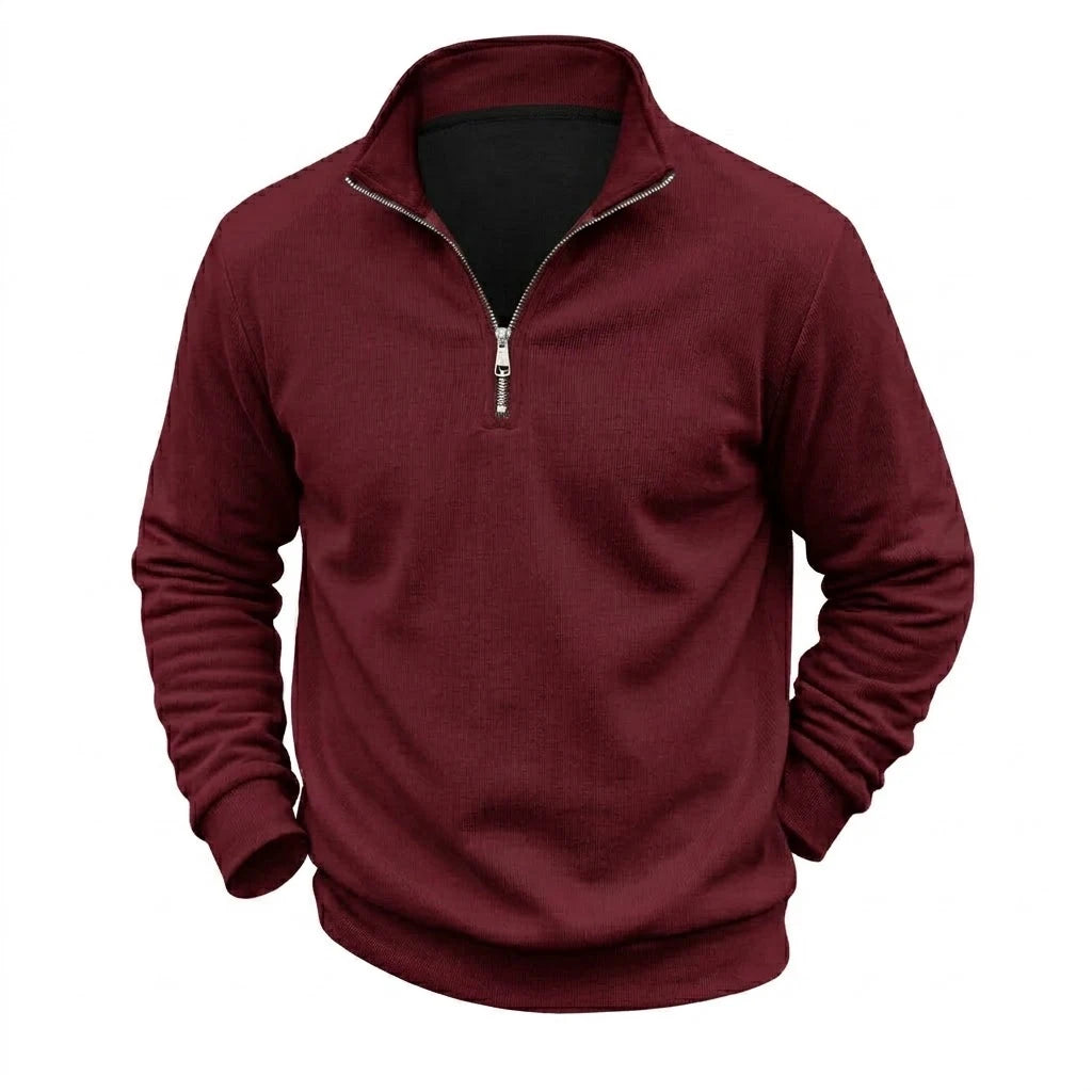 Mens Zip Up Jumper Mock Neck Warm Fleece Daily Knit Top Plain Tone Long Sleeve Pullover Outer Garment Tees for Guys Street