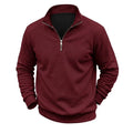 Mens Zip Up Jumper Mock Neck Warm Fleece Daily Knit Top Plain Tone Long Sleeve Pullover Outer Garment Tees for Guys Street