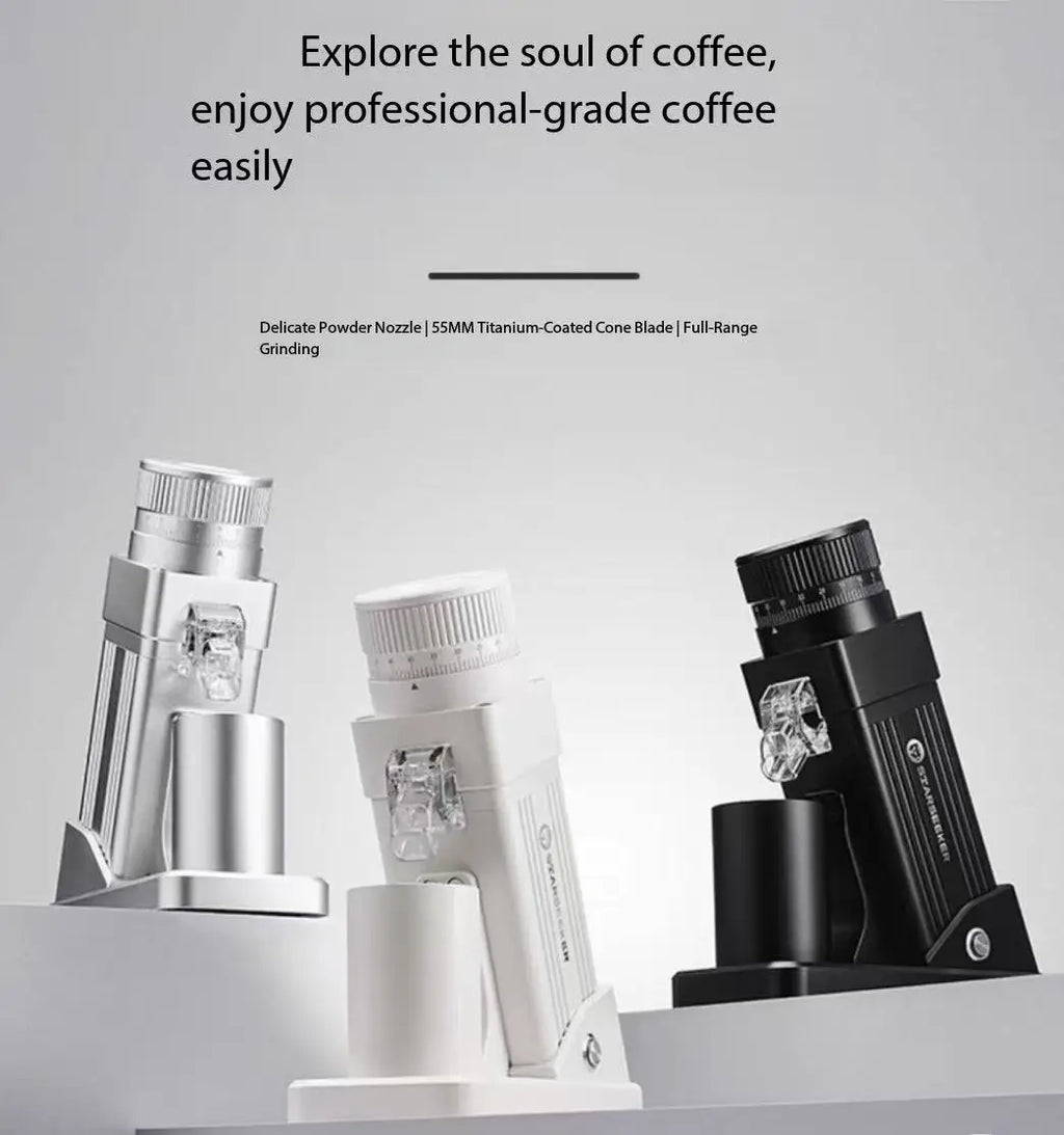 Explorer E55 Pro Electric Coffee Grinder - Household Espresso Small Titanium-Plated Conical Burr for Pour Over