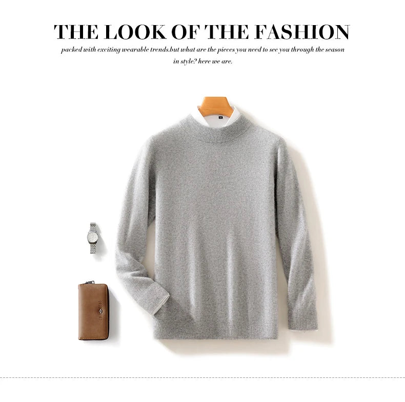 Autumn and Winter Half-high Neck 100% Pure Wool Men's Long Sleeve Leisure Sweater Knitwear