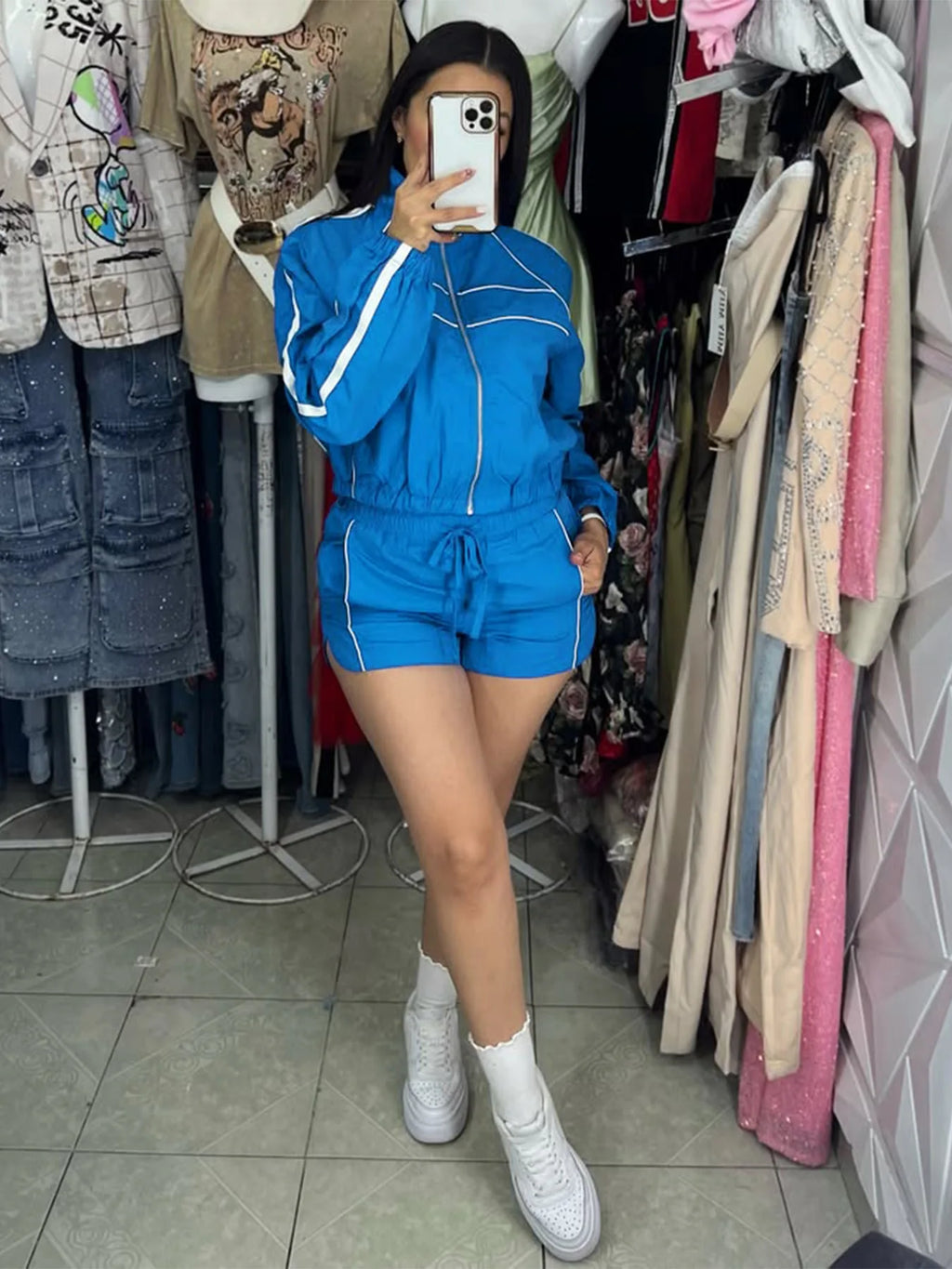 Women's Set Long Sleeve Jacket + Shorts Suit 2026 Summer Streetwear Active Slim Sporty Two 2 Piece Set Outfit Tracksuit