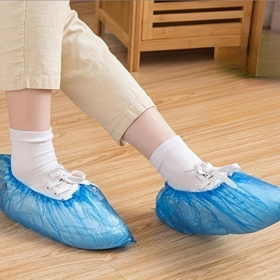 100/200/300/400Pcs Disposable Blue PE Shoe Covers Waterproof Dustproof Boot Covers for Home Hospital Office Use One Size FitsAll