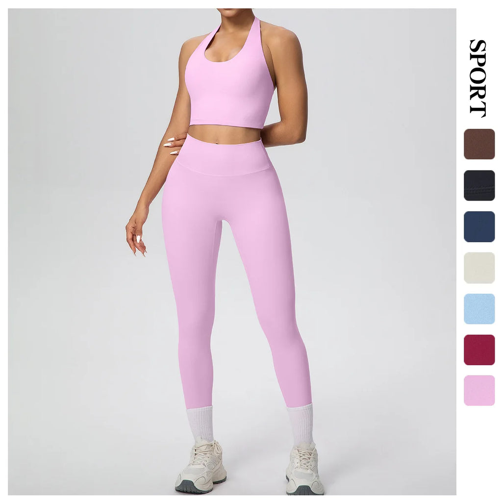 2PCS/set Yoga Set for Woman's Sexy Backless Halter Bra Sports Top Quick Drying Legging Summer Gym Fitness Pants Yoga Set