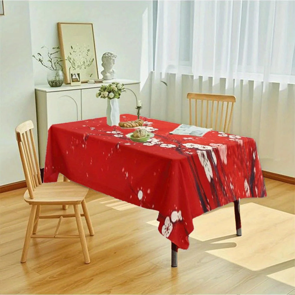 Chinese New Year Waterproof Tablecloth for Table Decor Golden Cherry Blossom Floral Print Table Cloth Holiday Party Decorations