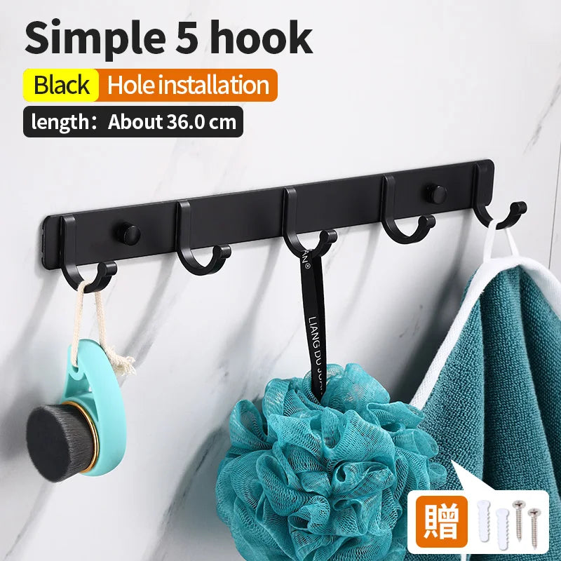 Black Robe Hook for Bathroom Kitchen Home Wall Mounted Creative Door Coat Clothes Towel Key Holder Hanger Storage 3 4 5 6 Hooks