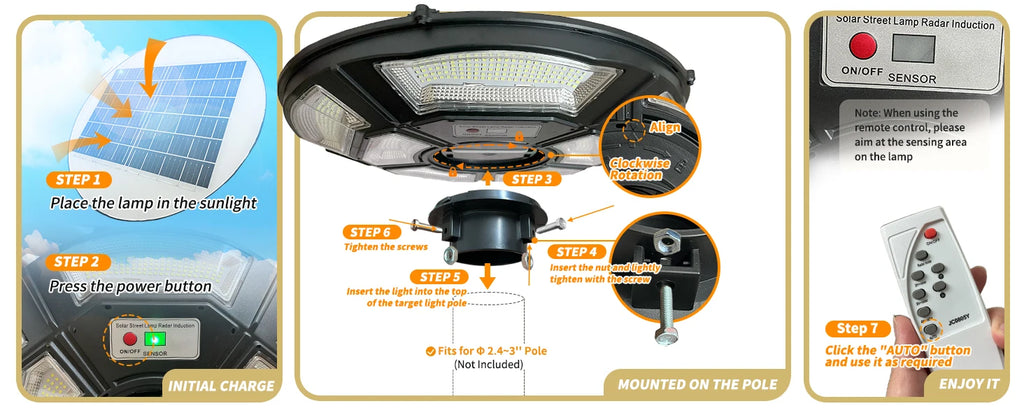 750 LED Solar Lamp Post Light， with 78" Tall Pole, Removable, Dusk to Dawn Motion Sensor 4000W Outdoor Solar Street Lights